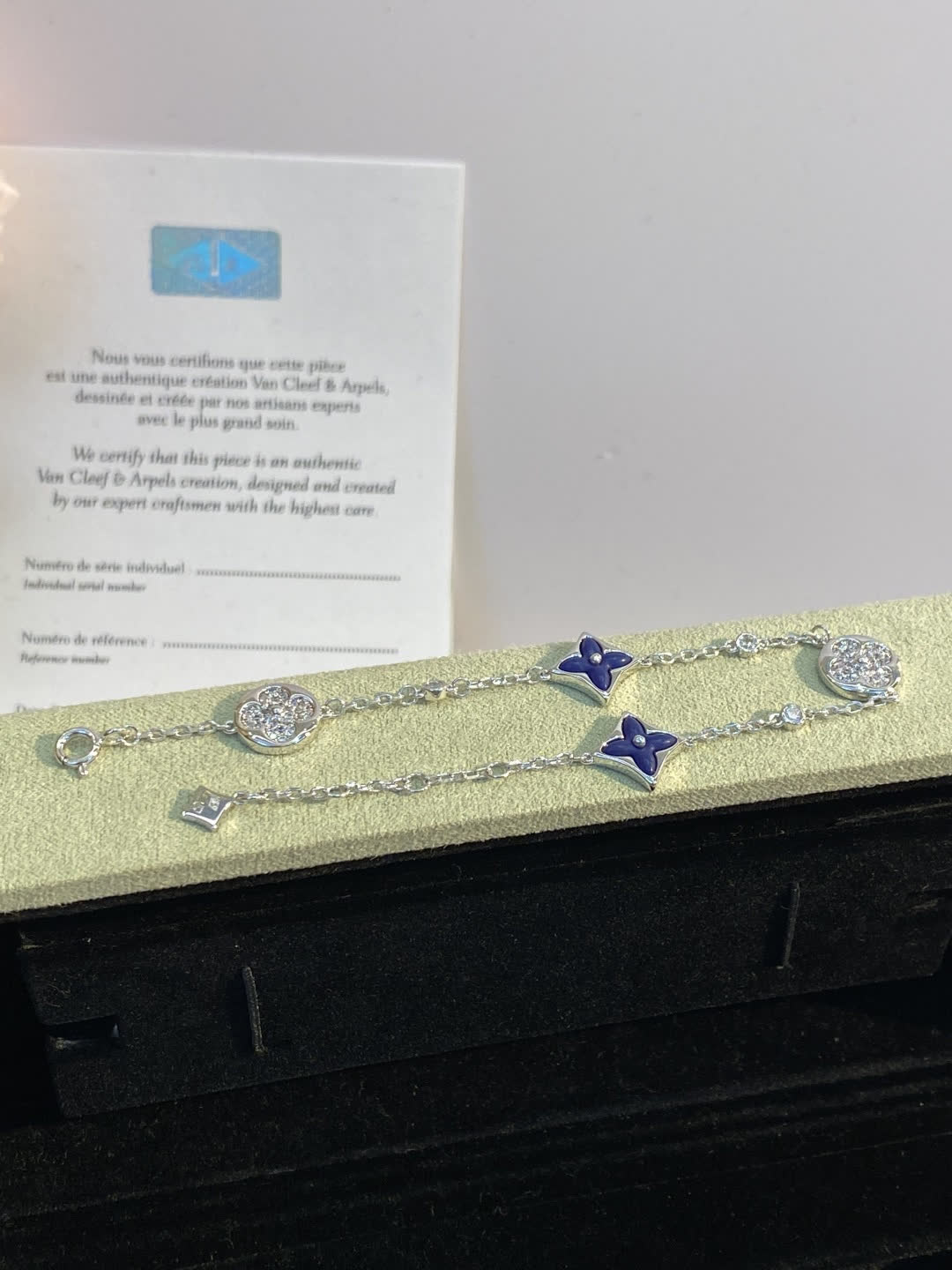 Louis Vuitton Silver Bracelet with Blue Enamel and Diamonds